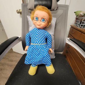 Vintage 1967 Mrs. Beasley Doll*Restored to TALK!! Original Apron*Repro Glasses